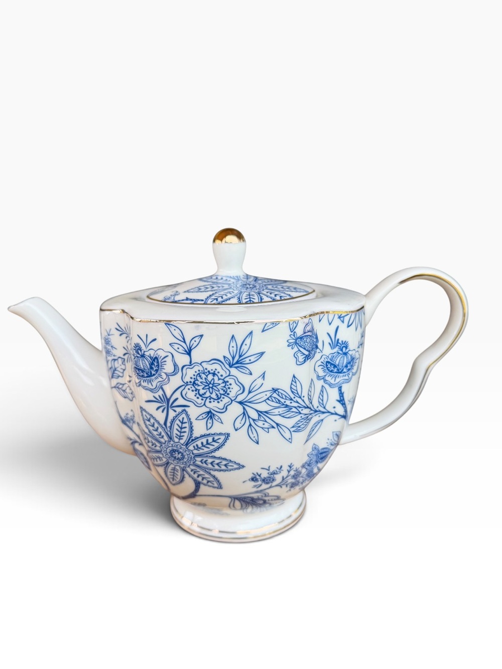 Grace Teaware Blue White Floral Teapot Porcelain Chinoiserie Grandmillennial